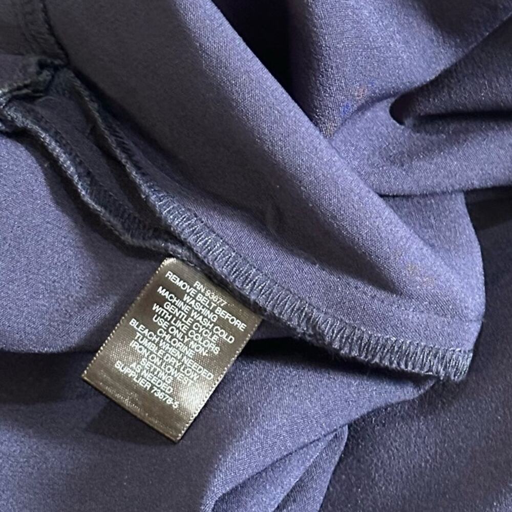 Liz Claiborne Tie Belt A Line Skirt Womens 16 Navy Blue Paperbag Waist Career - Picture 8 of 9